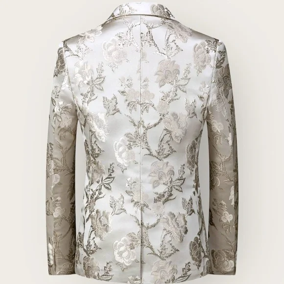 MOGU Mens Metallic Jacquard Blazer Slim Fit Elegant Tuxedo Suit Jacket - Picture 4 of 10